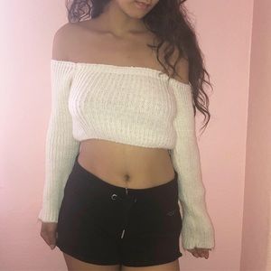White Knit Cropped Sweater